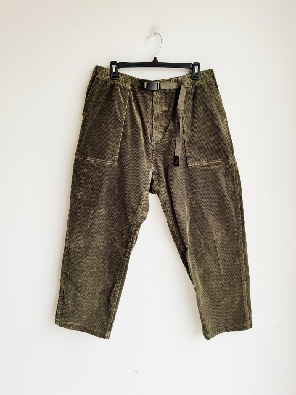 Gramicci Olive Green Corduroy Climbing Pants Belted Tapered Utility Pants USA L